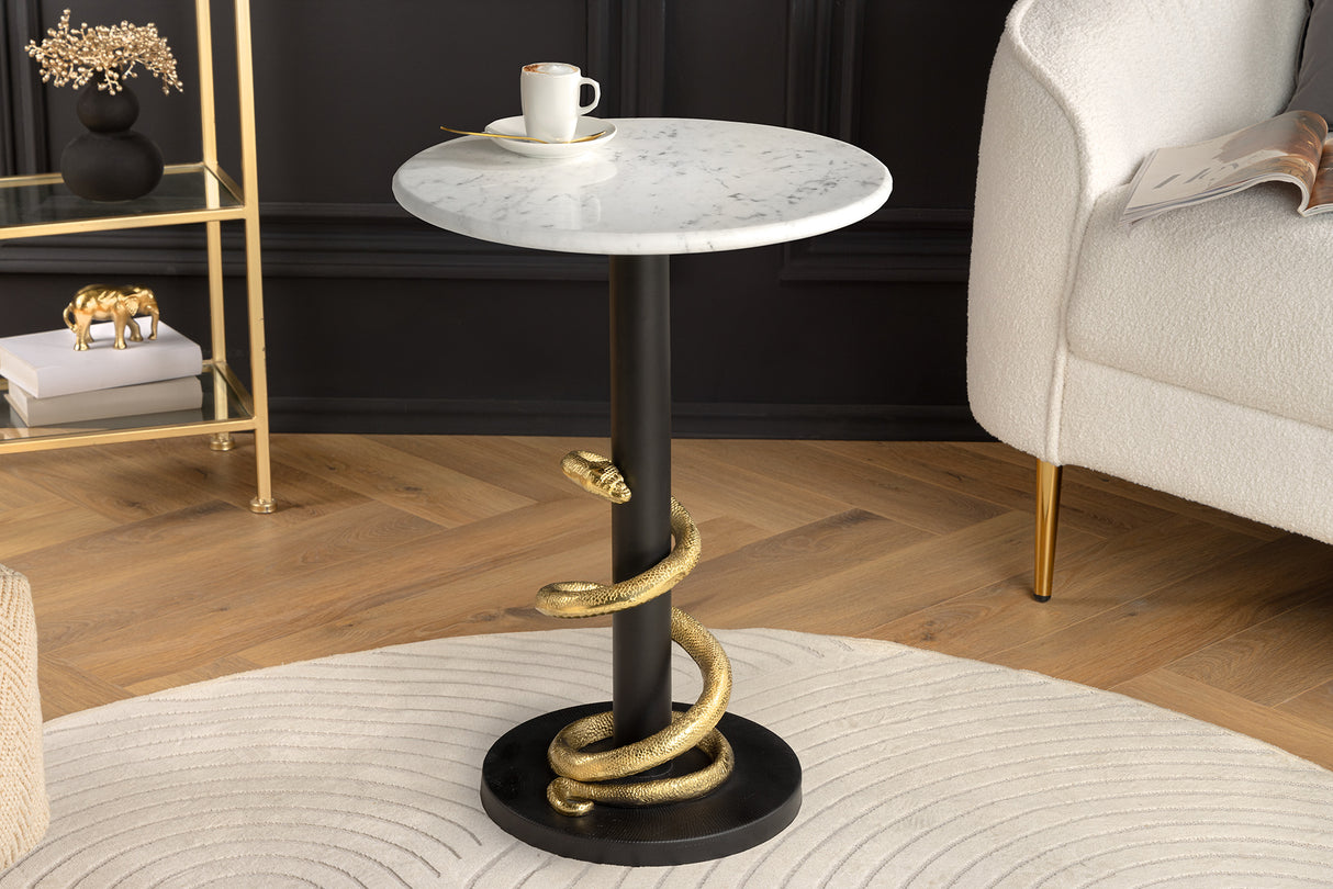 Side table WILDLIFE SNAKE 50cm gold black white marble