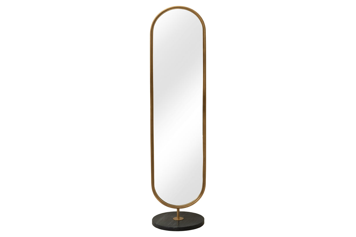 Standspiegel PORTRAIT 175cm oval gold mit schwarzem Marmorsockel