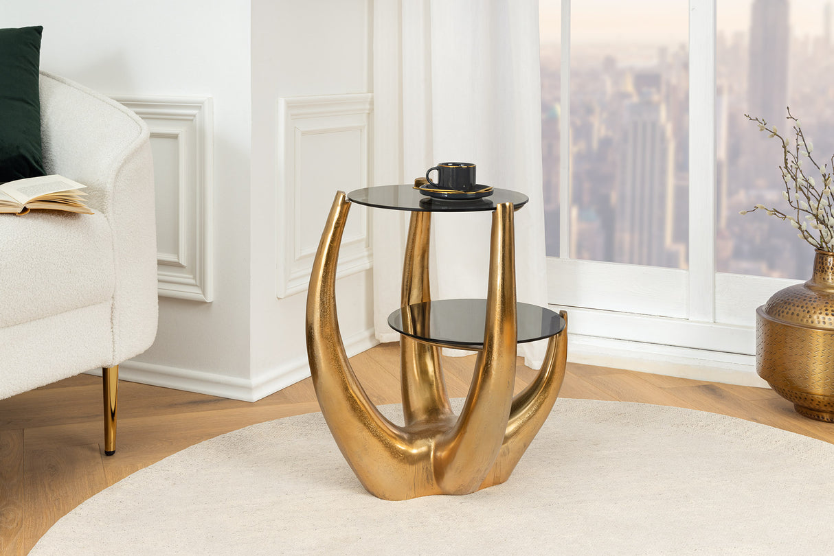 Side table LEVELS 50cm frame gold tempered glass top black