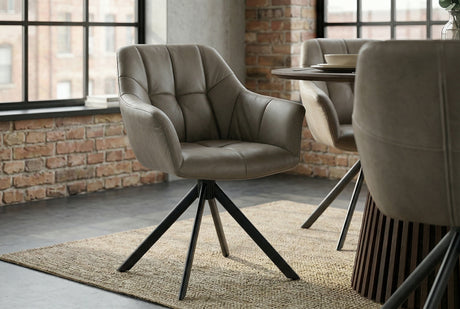 Swivel chair PAPILLON rotatable 180° w/ armrests leather taupe