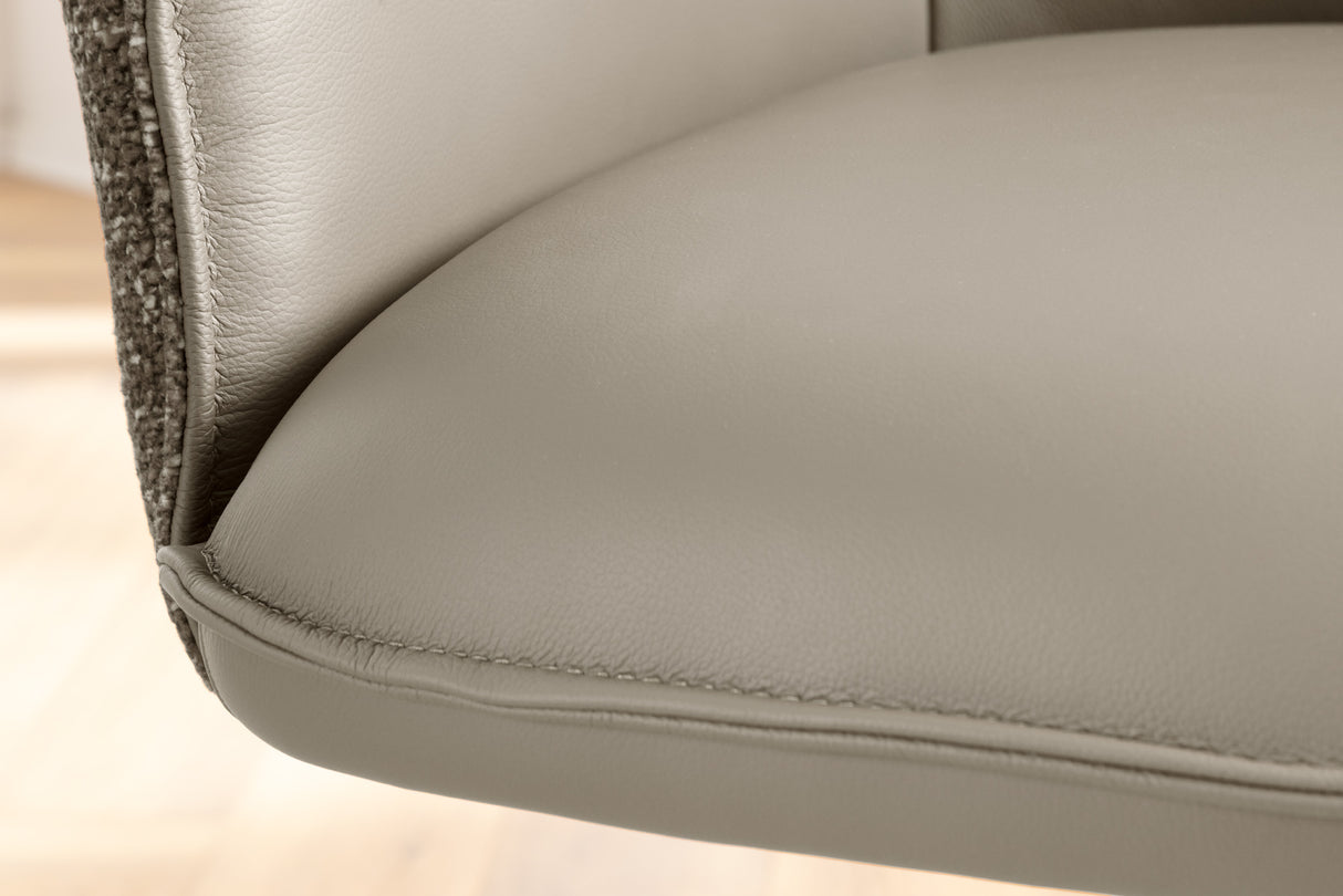 Swivel chair LE GRAND rotatable 180° w/ armrests textured cloth and leather taupe