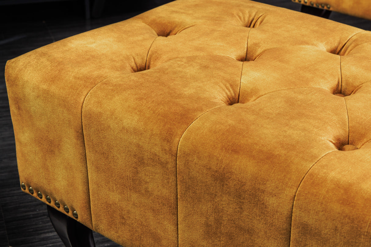 Fußhocker CHESTERFIELD Antik-Look Samt senfgelb