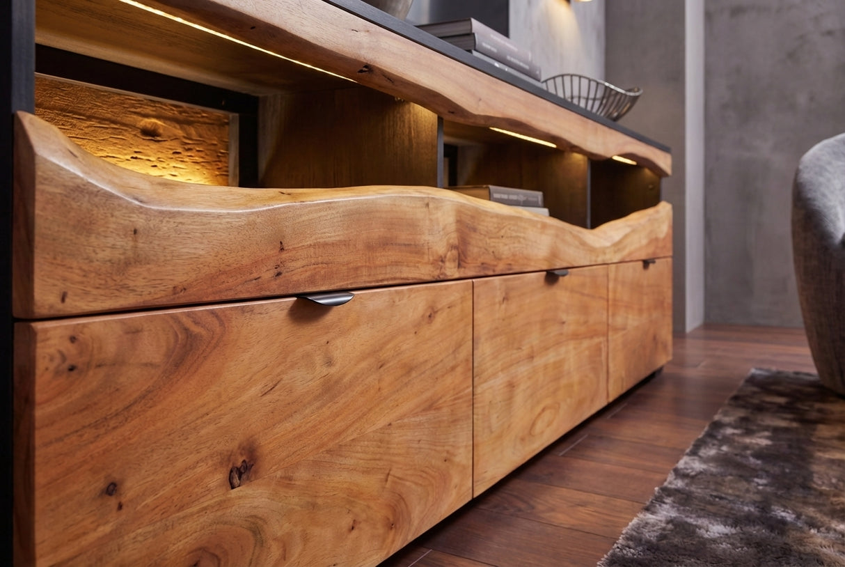 TV-Board GRAND ACACIA 180cm Akazienholz Baumkante m. fernbedienbarer LED-Beleuchtung
