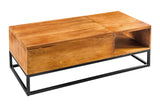 Coffee table MAKASSAR FUNCTION 110cm height adjustable mango wood honey finish w/ storage space