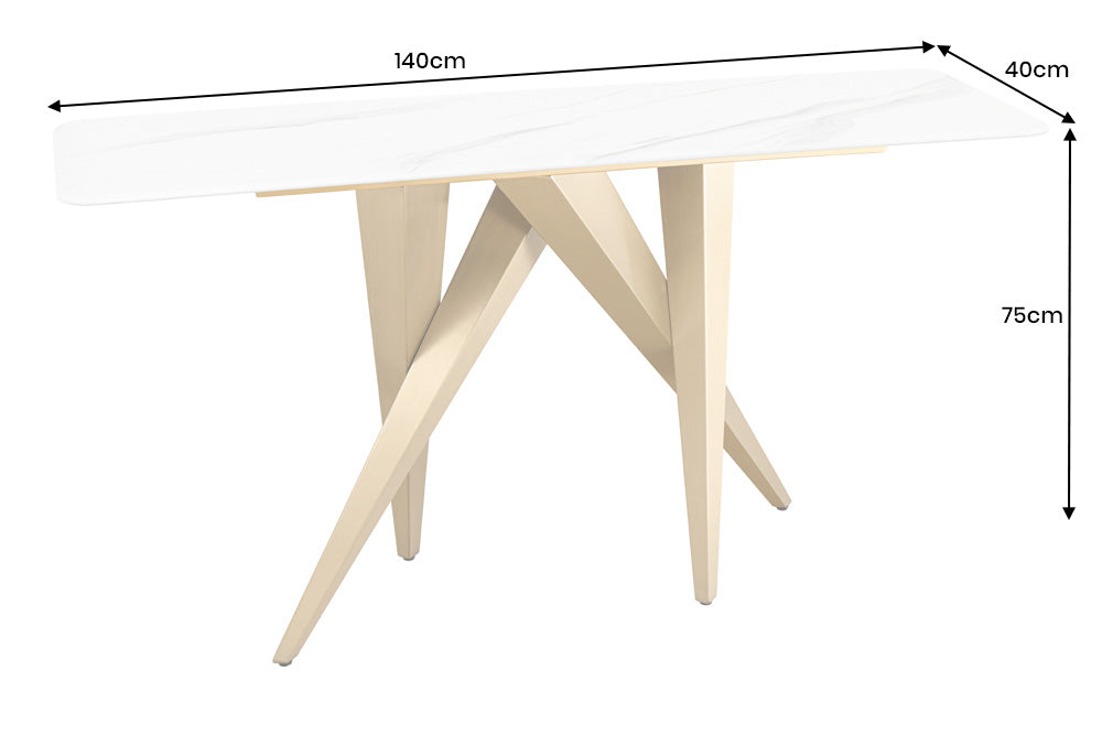 Console ART LIVING 140cm ceramic white marble top w/ champagne golden frame