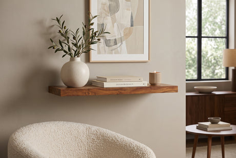 Wall shelf PURE 60cm sheesham wood brown stone finish