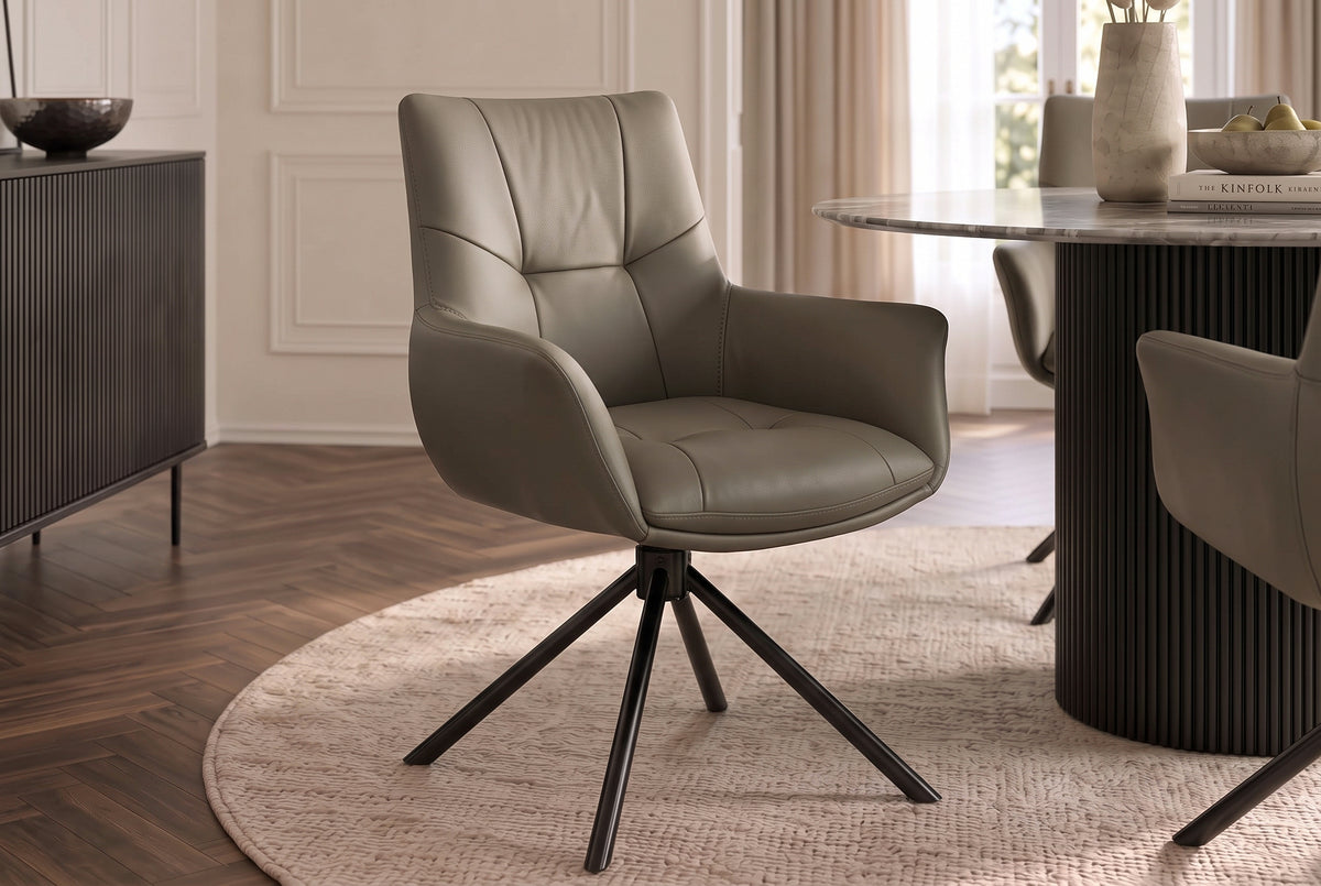 Drehstuhl SIGNATURE 360° drehbar m. Armlehnen Federkern Leder taupe