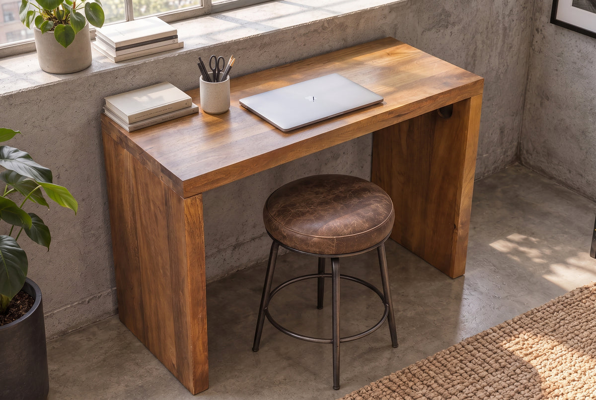 Bürotisch Konsole MAKASSAR 100cm Mangoholz braun honigfarbenes Finish