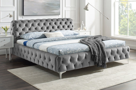 Bett MODERN BAROCK 180x200cm Samt grau im Chesterfield Stil im Barockstil