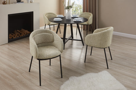 Chair FLORENZ w/ armrests textured fabric beige brown and black metal frame
