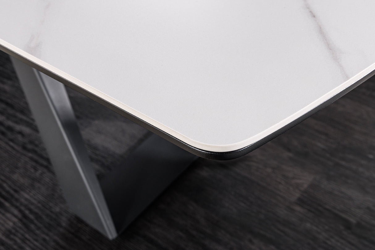 Dining table CONCORD 180-230cm extendable marble look white ceramic tempered glass