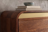 TV-Board MONZA 160cm w/ cable management hanging fluted front brown mango wood gold details