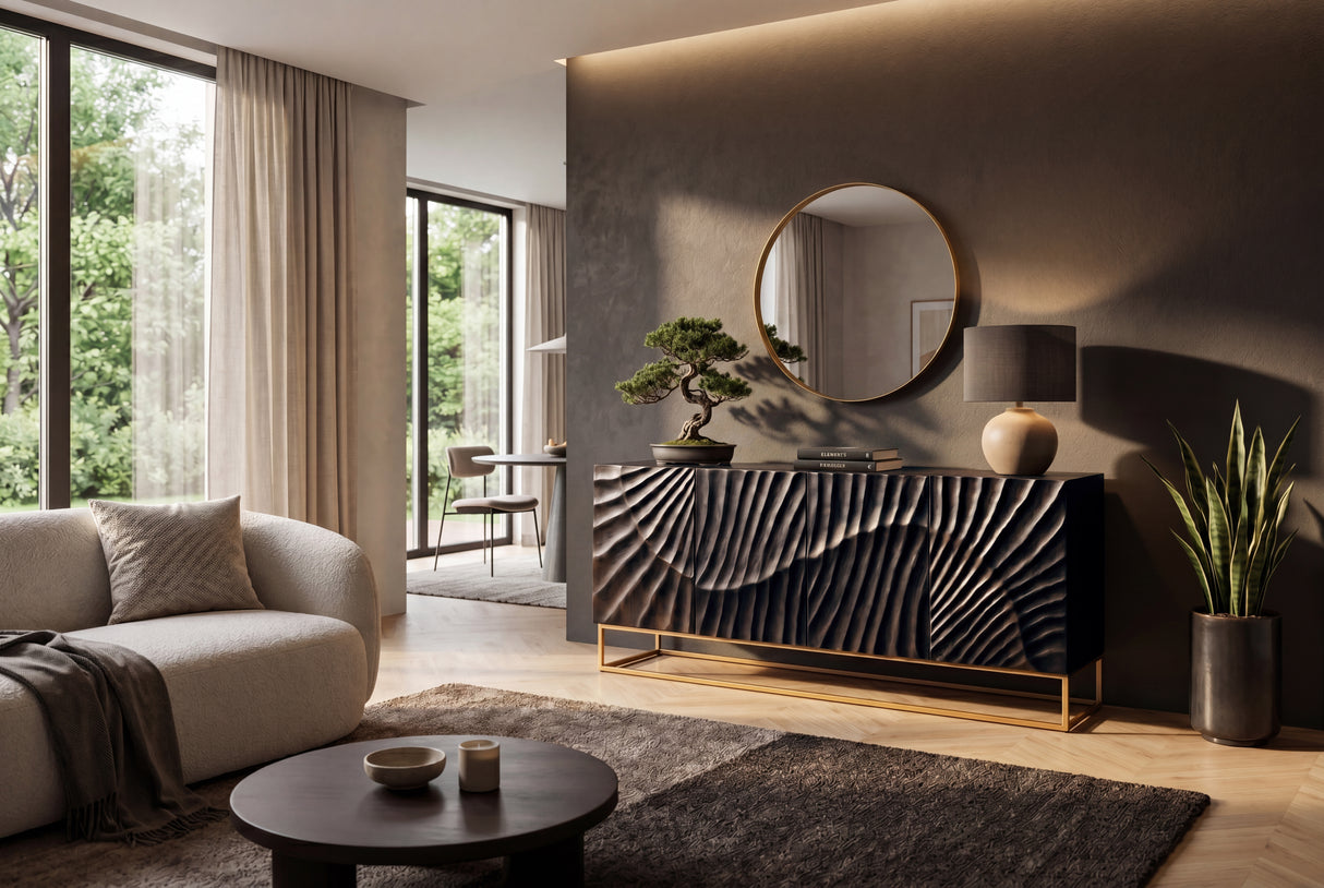 Sideboard SCORPION 180cm 3D mango schwarz