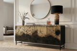 Sideboard OXID 180cm Metall schwarz gold massives Mangoholz