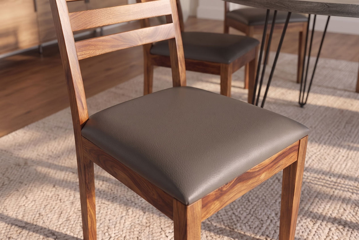 Stuhl MAKASSAR 90cm Kunstleder dunkelgrau und Palisanderholz braun