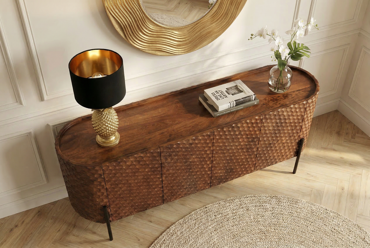 Sideboard ADLON 180cm 3D mango wood brown w/ black metal legs