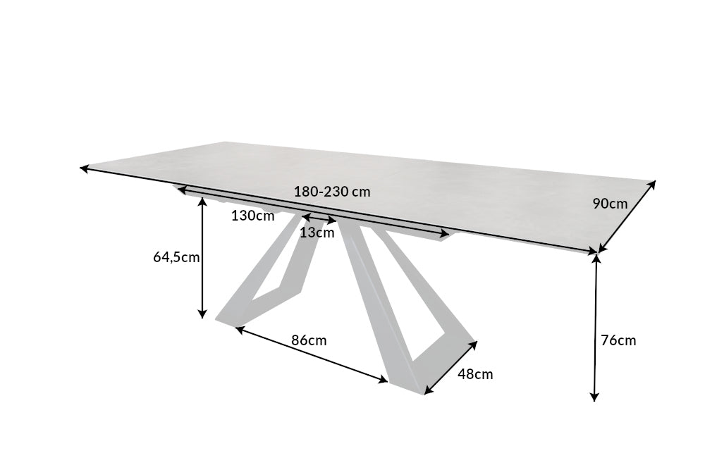 Esstisch CONCORD180-230cm Keramik anthrazit und Hartglas