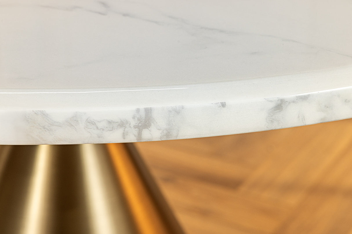 Esstisch ELEGANCIA 130cm rund Gestell gold weiß Marmoroptik
