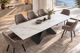 Dining table DIAMOND 180-260cm extendable ceramic matt white marble look w/ geometric black base