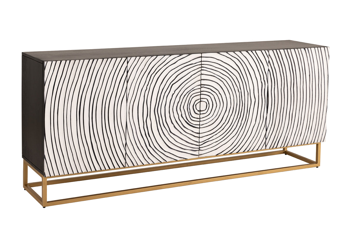 Sideboard ZEN CIRCLE 180cm 3D Mangoholz schwarz weiß