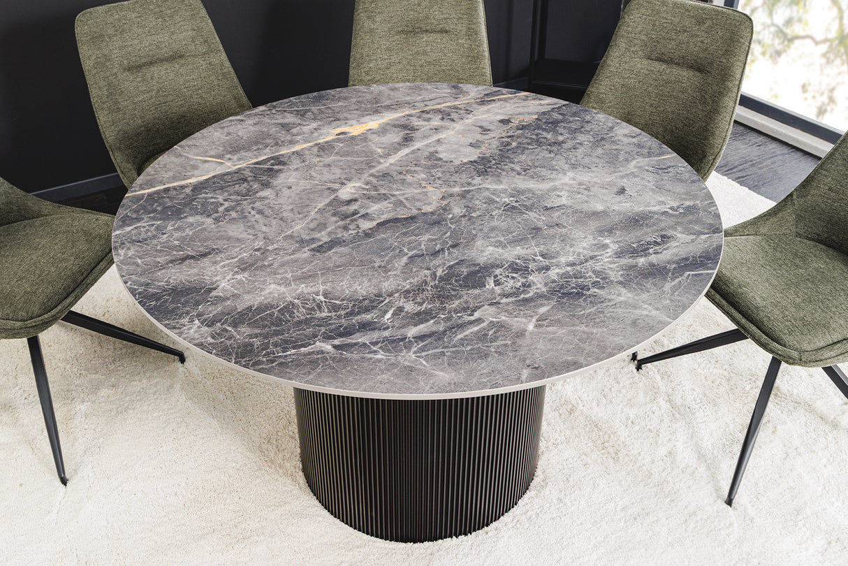 Dining table UNIQUE 120cm round dark frame ceramic grey marble top