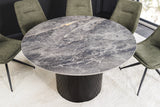 Dining table UNIQUE 120cm round dark frame ceramic grey marble top