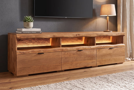 TV-Board GRAND MANGO 180cm offene Fächer mit fernbedienbarer LED-Beleuchtung Mangoholz braun