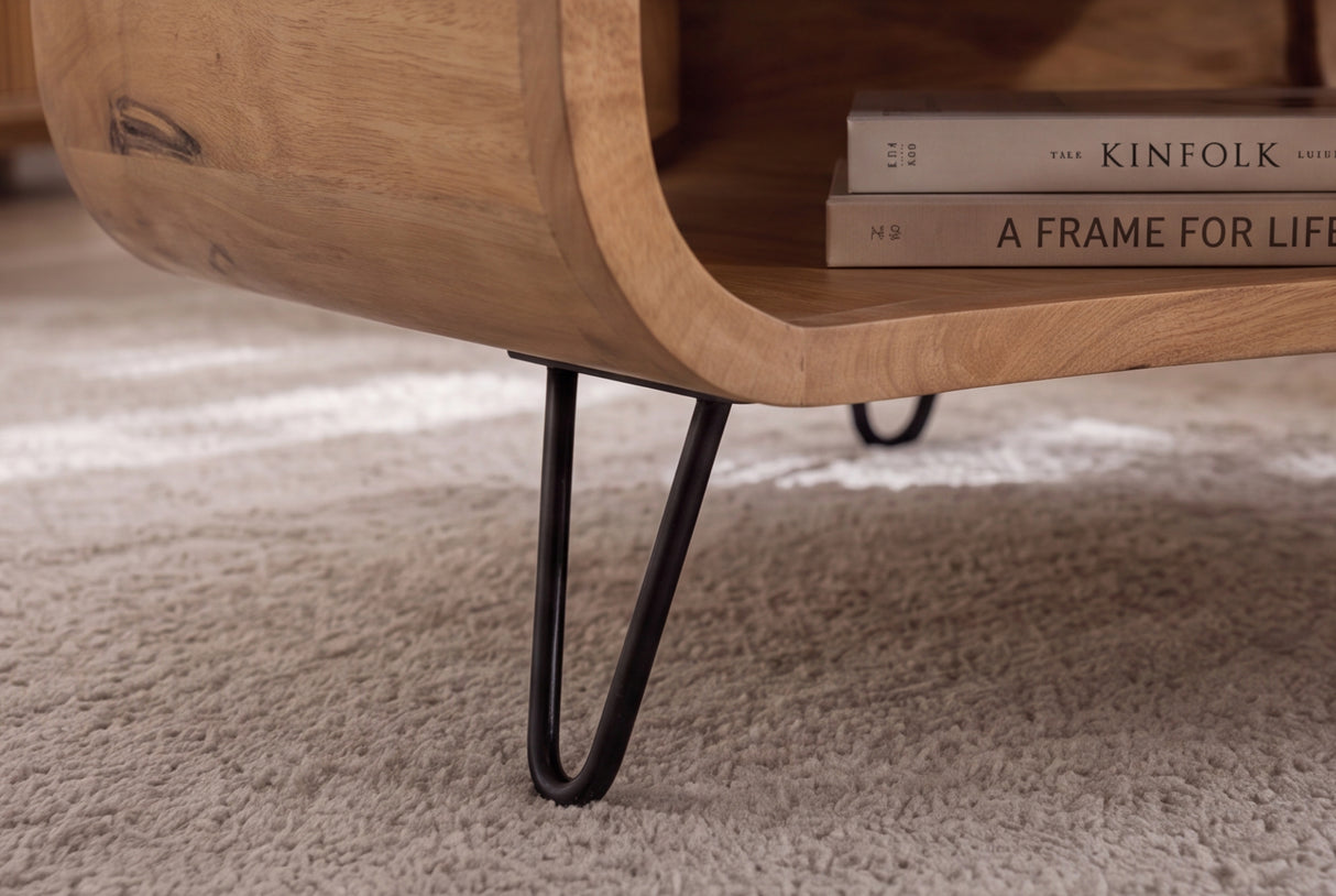 Coffee table ORGANIC LIVING 90cm w/ hairpin legs mango wood natural