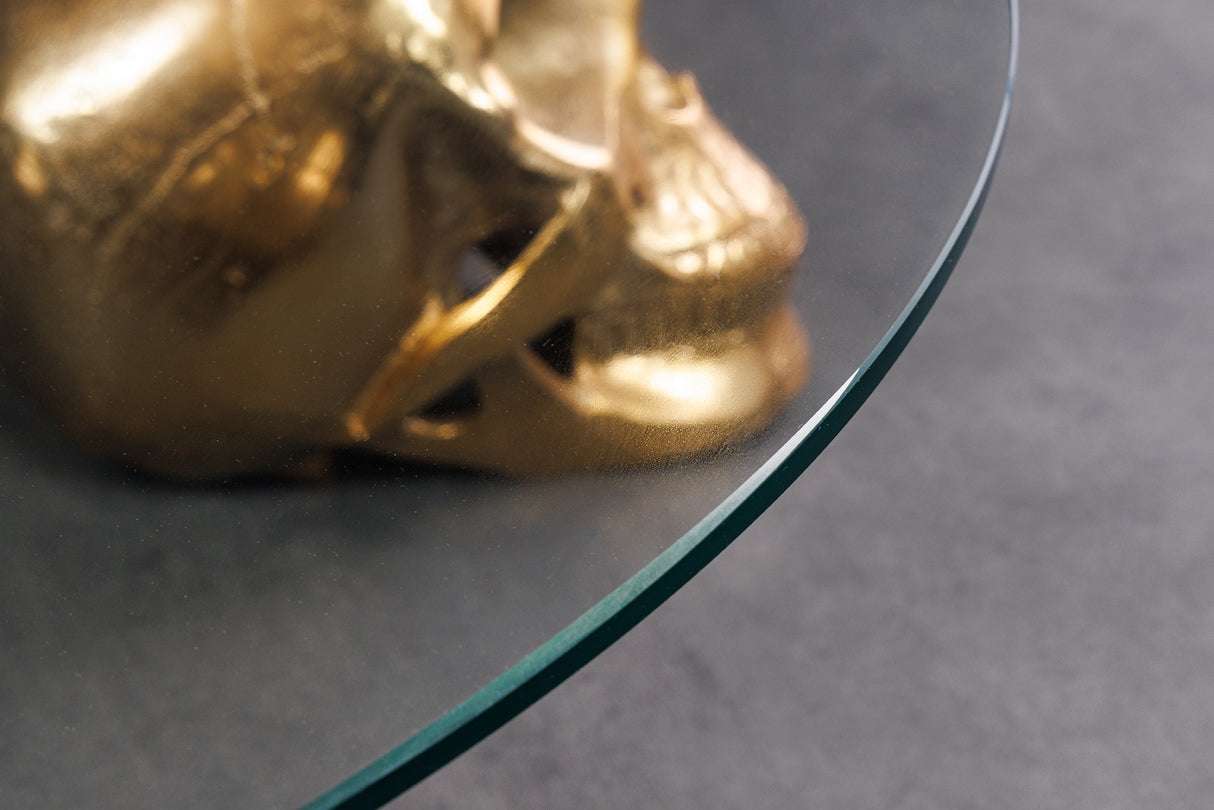 Coffee table SKULL 90cm gold 8mm tempered glass