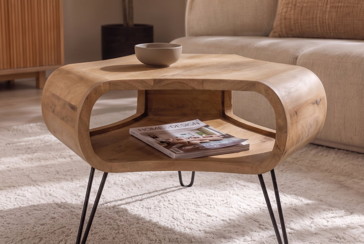 Coffee table ORGANIC LIVING 70cm w/ hairpin legs mango wood natural
