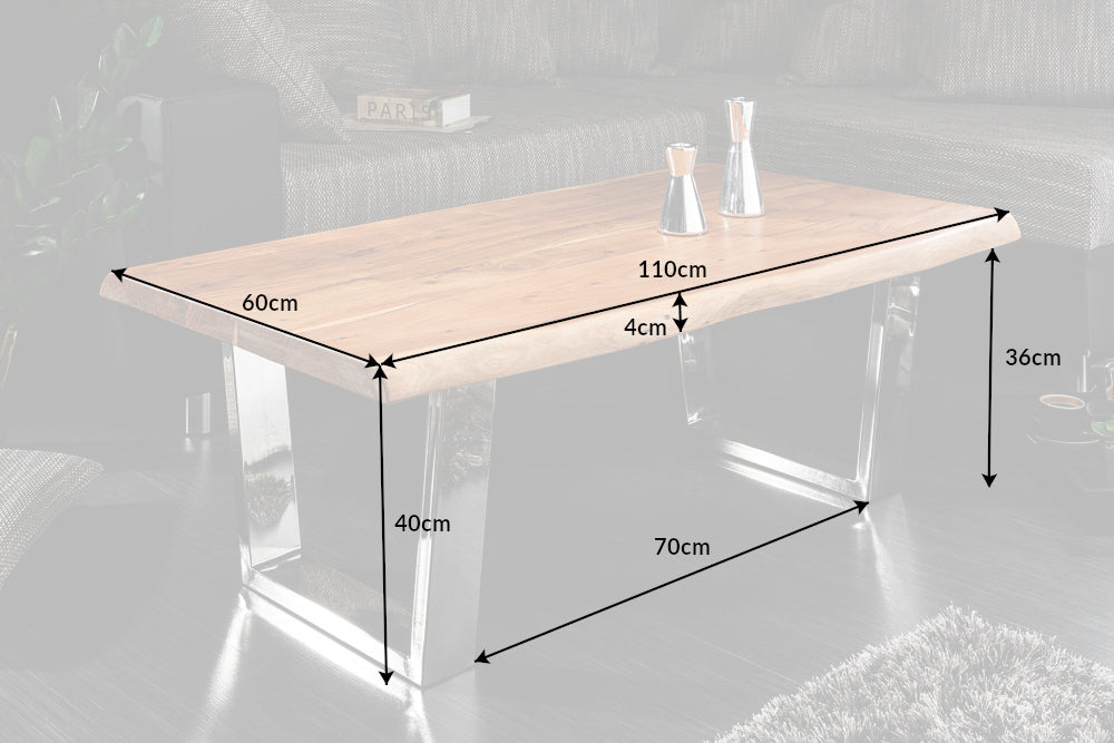 Couchtisch MAMMUT 110cm Trapez Beine 40mm Akazienholz Honig Finish