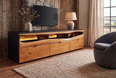 TV-Board GRAND ACACIA 180cm Akazienholz Baumkante m. fernbedienbarer LED-Beleuchtung