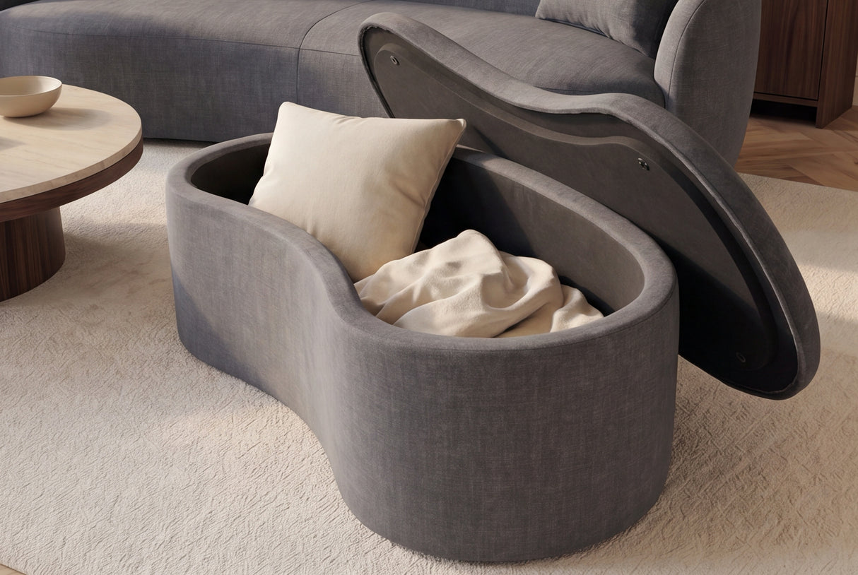 Bench chest ELEMENTAL 120cm upholstered w/ storage space velvet graphite grey