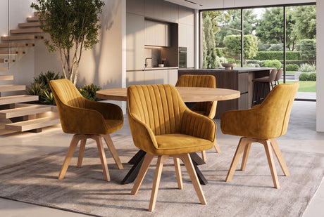 Swivel chair LIVORNO 180° auto-return w/armrests velvet mustard yellow