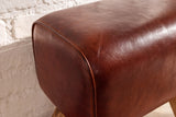Stool TURNBOCK 40cm upholstered seat mango wood natural genuine leather coffee brown