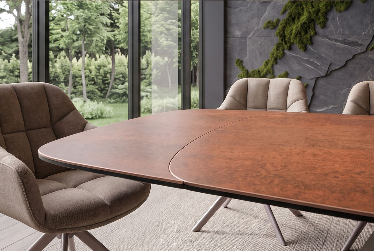 Dining table INFINITY 180-220-260cm boat-shaped extendable spanish ceramic rust brown