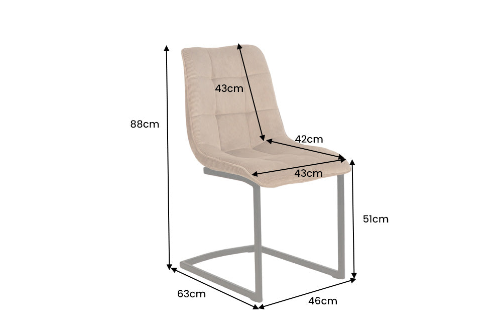 Freischwinger MIAMI quadratische Steppung Cord taupe mit schwarzem Metallgestell