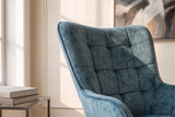Armchair SCANDINAVIA stitched backrest velvet petrol w/ black metal legs