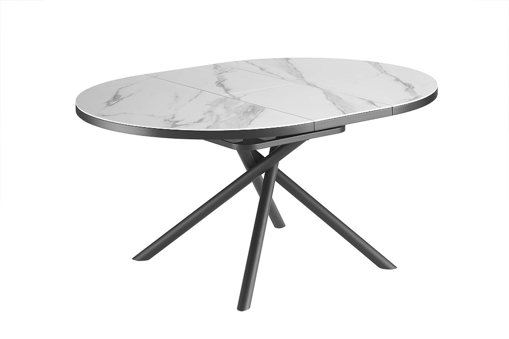 Esstisch MIKADO 120-160cm rund ausziehbar Marmoroptik weiß Keramik Hartglas