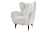 Wing chair DON w/ golden caps bouclé white