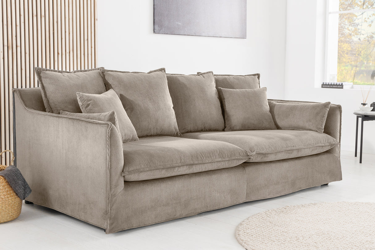 Sofa HEAVEN 200cm 3-Sitzer Federkern abnehmbarer Bezug Cord Greige