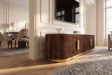 TV-Board GATSBY 170cm Retro Stil Mangoholz Marmorplatte weiß braun gold