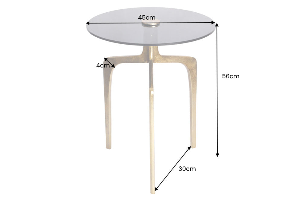 Side table ABSTRACT 55cm brass legs and black glass plate