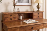 Davenport Schreibtisch HEMINGWAY 90cm mit Schubladen und offenem Ablagefach Mangoholz braun honigfarbenes Finish