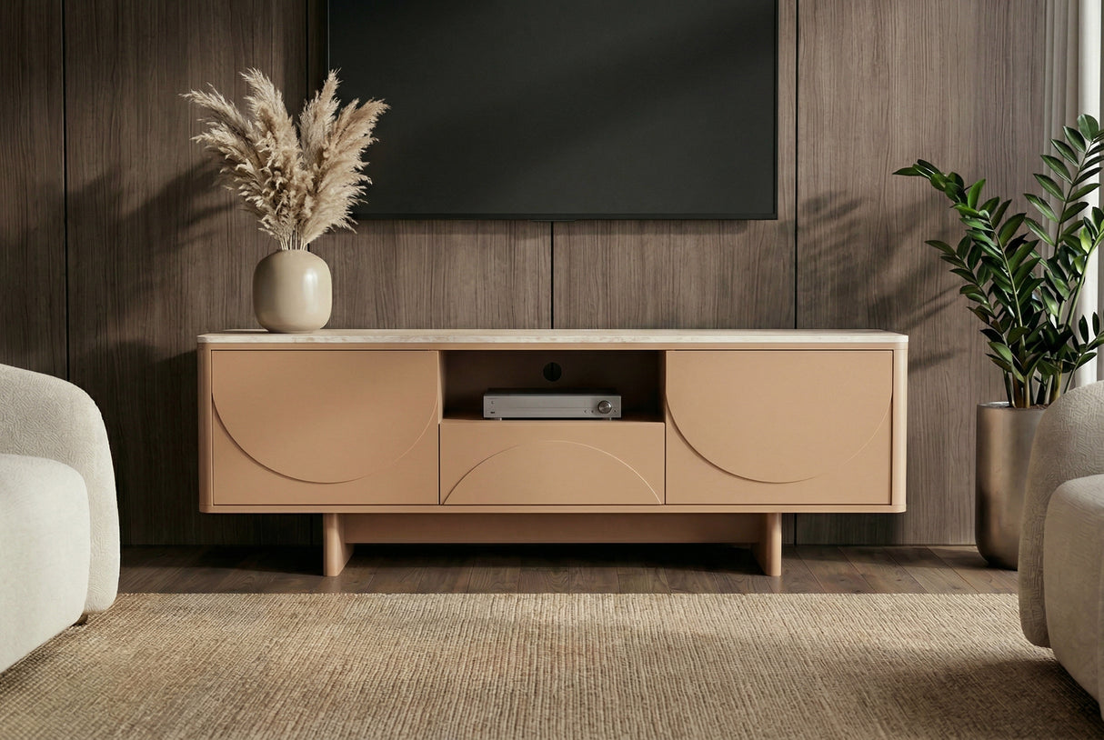 TV-Wand SAVOY 150 cm 3D Natur mit Travertin-Marmor-Keramikplatte