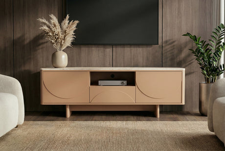 TV-Wand SAVOY 150 cm 3D Natur mit Travertin-Marmor-Keramikplatte