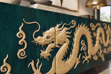 Sideboard DRAGON 180cm 3D dragon front mango wood turquoise w/ gold coloured details