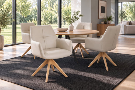 Swivel chair ALMARA 360° auto-return w/ armrests pocket spring core leather beige sand