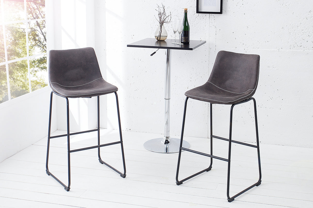 Bar chair DJANGO microfibre vintage grey with black iron legs