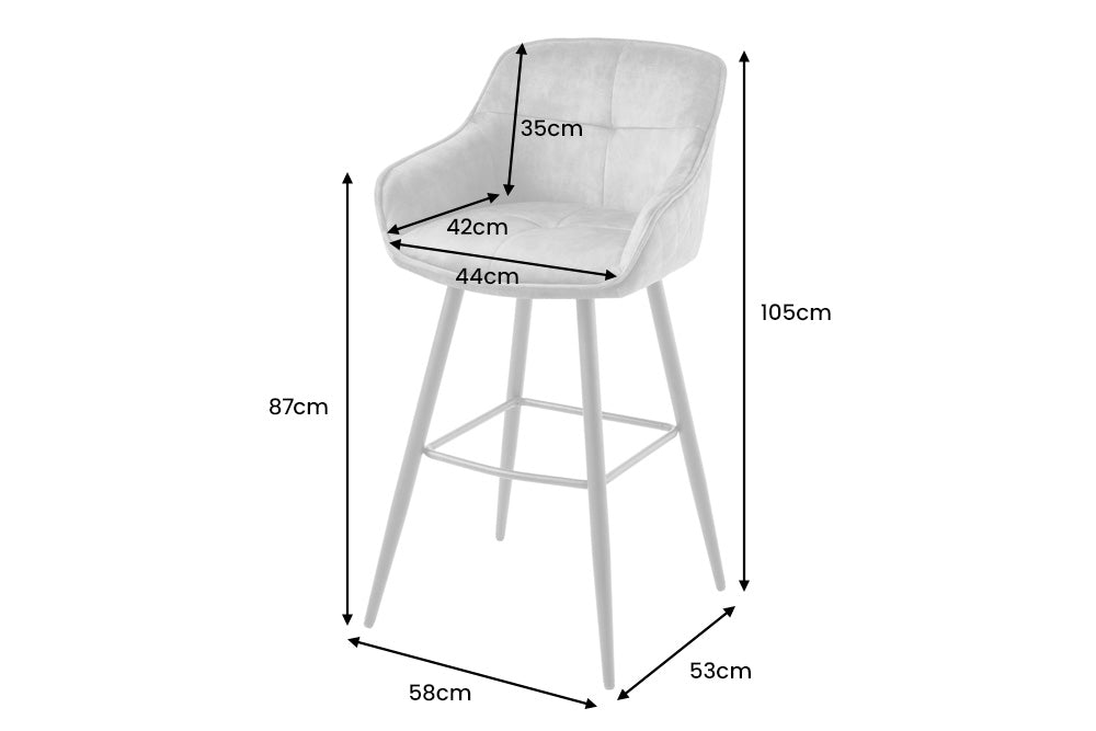 Barstuhl EUPHORIA 74cm Samt grau